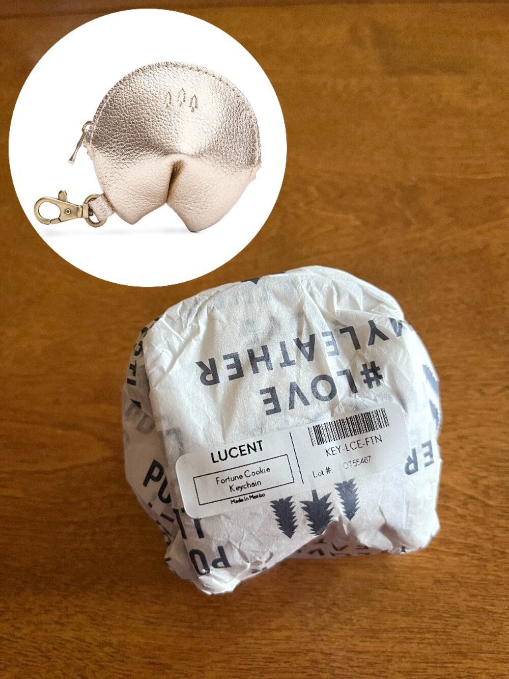 Portland Leather "Lucent" fortune cookie keychain NWT